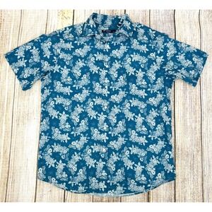 Cremieux Collection Men's Size Medium Blue‎ Floral Short Sleeve Button Up Cotton